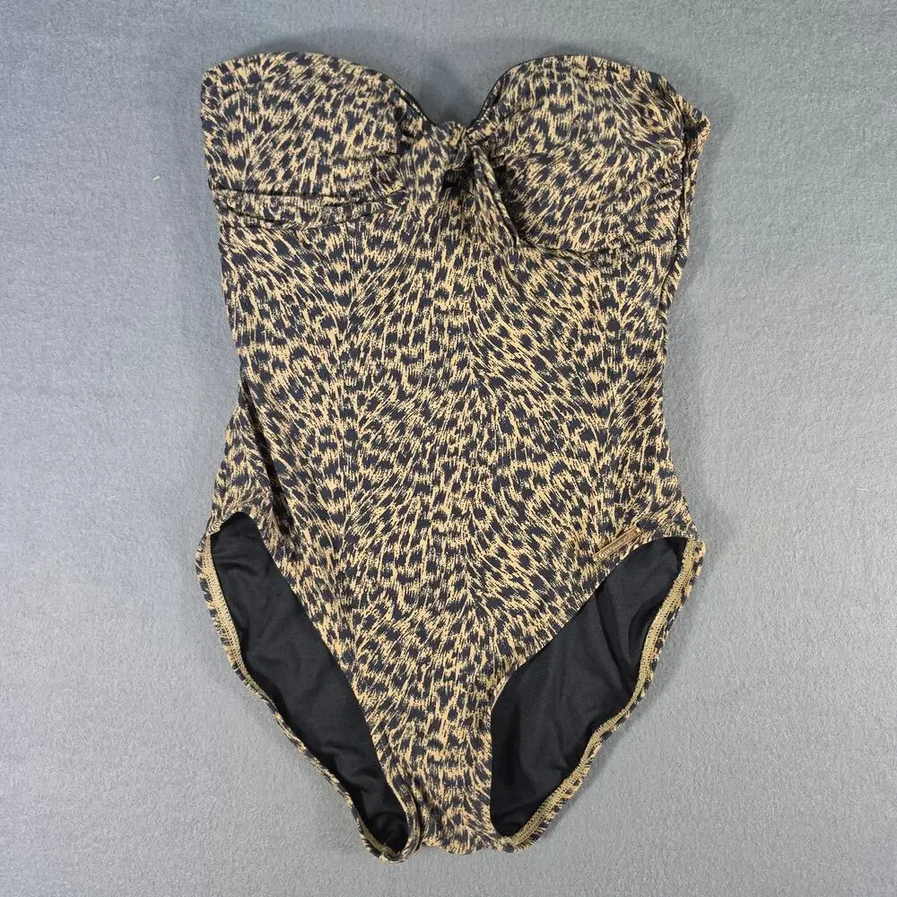 Michael Kors Swimsuit Women 6 One Piece Strapless Leopard Cheetah Print Monokini
